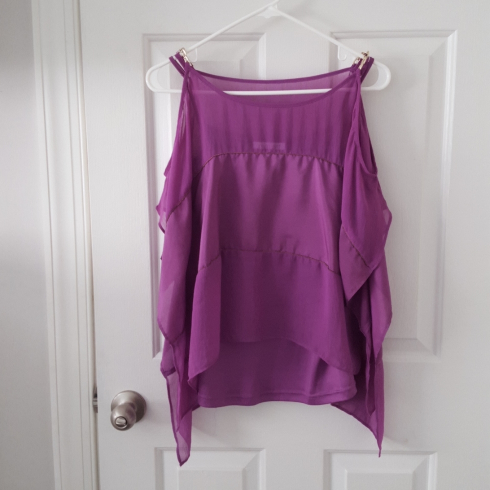 Jennifer Lopez silk and poly peek a boo shoulder b